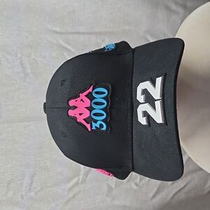 Kappa Black Ball Cap, Pink/Blue 3000 Patch, White 22 On Brim,